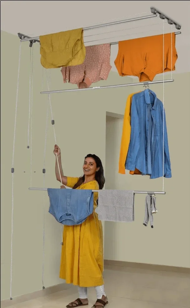 Pulley Clothes Hanger 3 Ceiling-mounted pulley cloth drying hanger with stainless steel rod